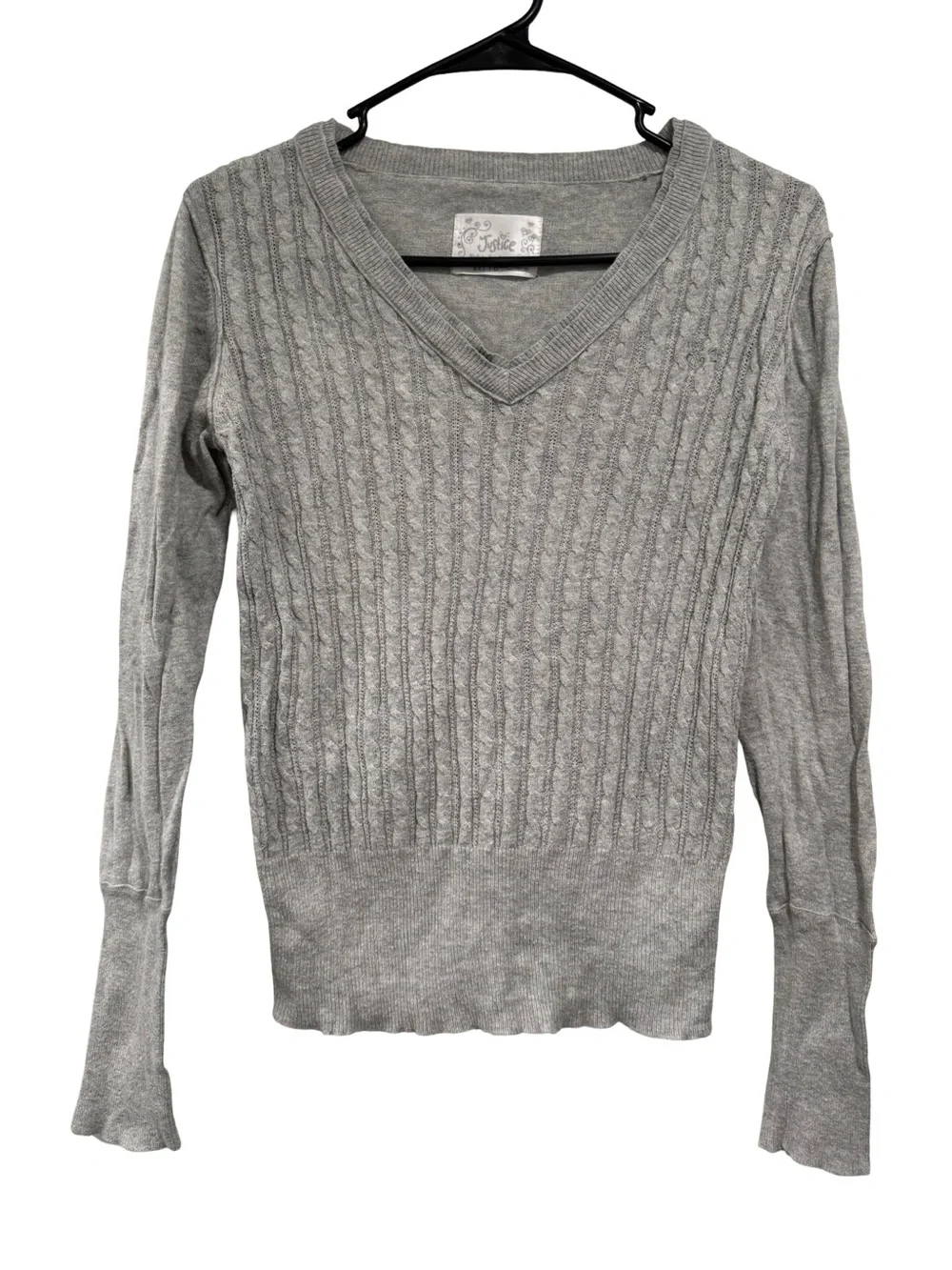 Girls Justice Cable Knit V-Neck Sweater